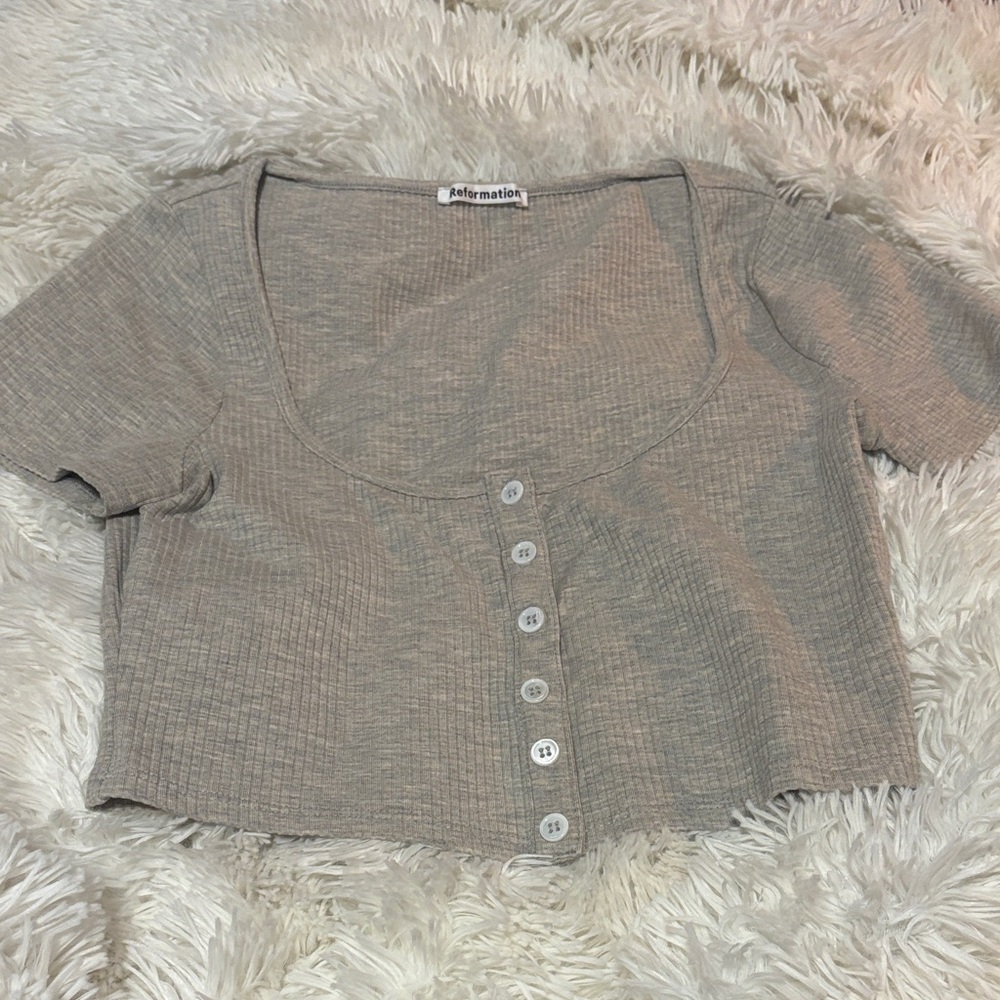 Reformation Gray Ribbed Crop Top